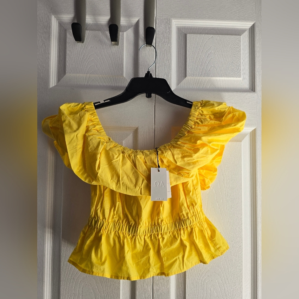 Alpha & Omega Off The Shoulder Yellow Ruffled Blouse Size S